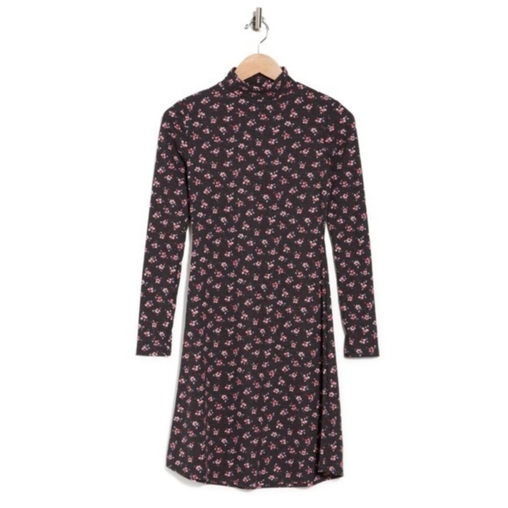 🆕 Velvet Torch Black and Pink Floral Print Ribbed Bodycon Dress. L. NWT💥💥